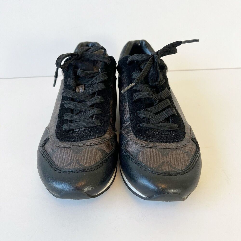 Coach Women’s Rebecca Monogram Leather Sneakers Brown Black Low Profile Size 5 B - Picture 7 of 10